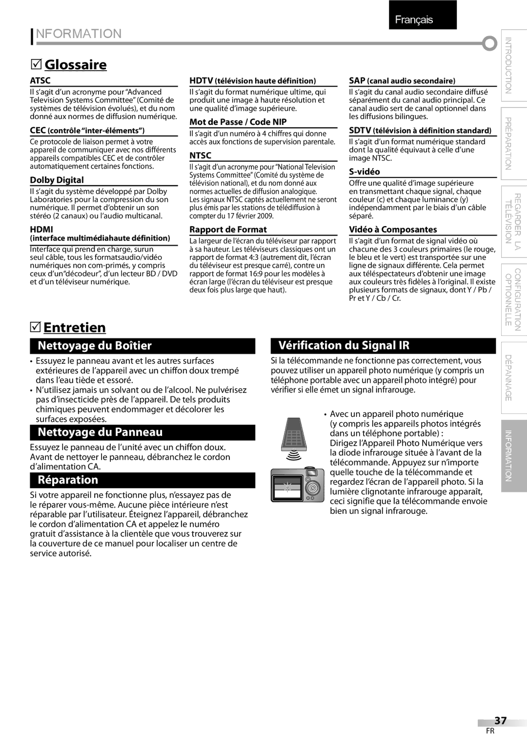 Sylvania LC427SSX owner manual Glossaire, Entretien 