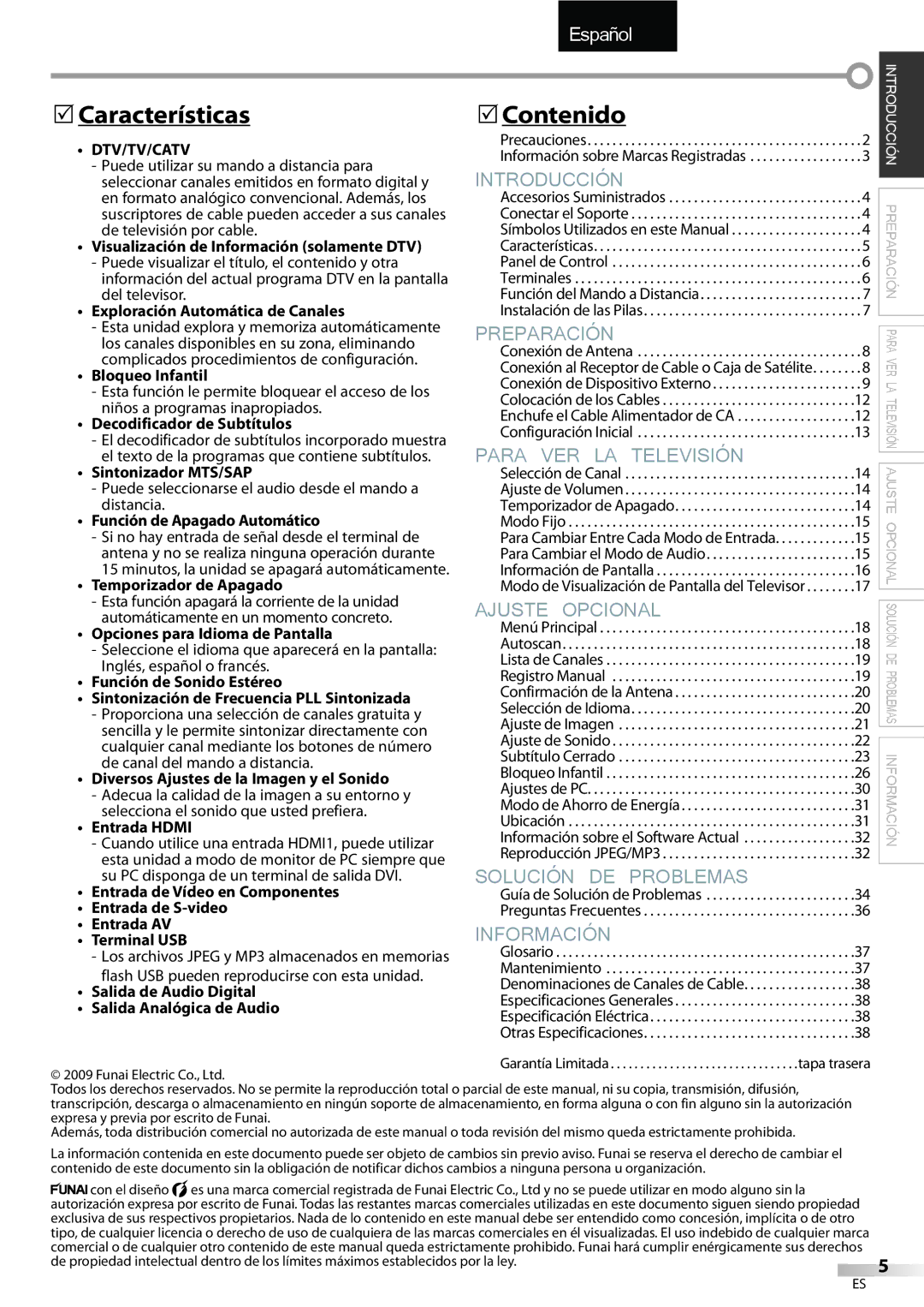 Sylvania LC427SSX owner manual Características, Contenido 