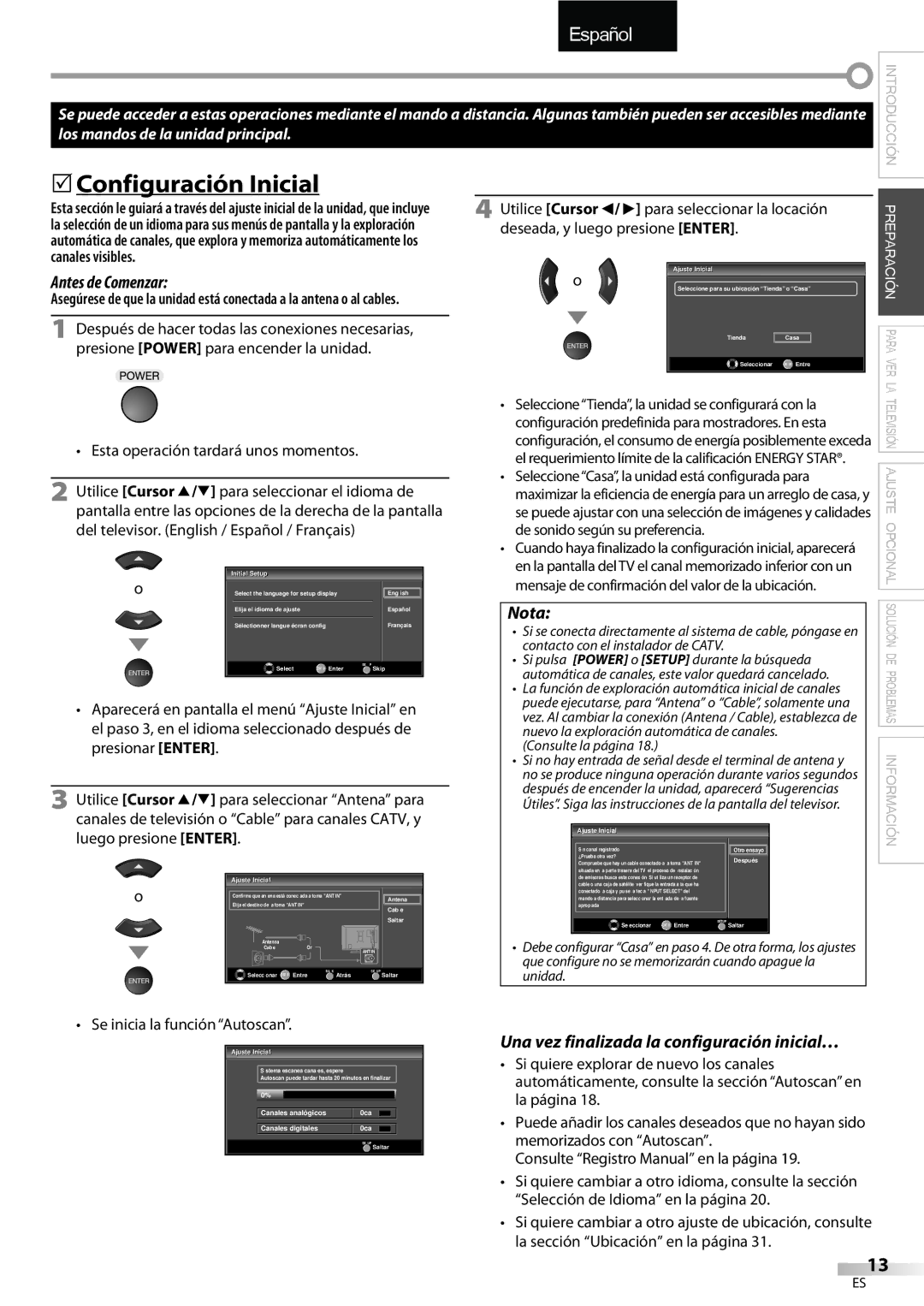 Sylvania LC427SSX owner manual 5Configuración Inicial, Antes de Comenzar, Una vez finalizada la configuración inicial… 