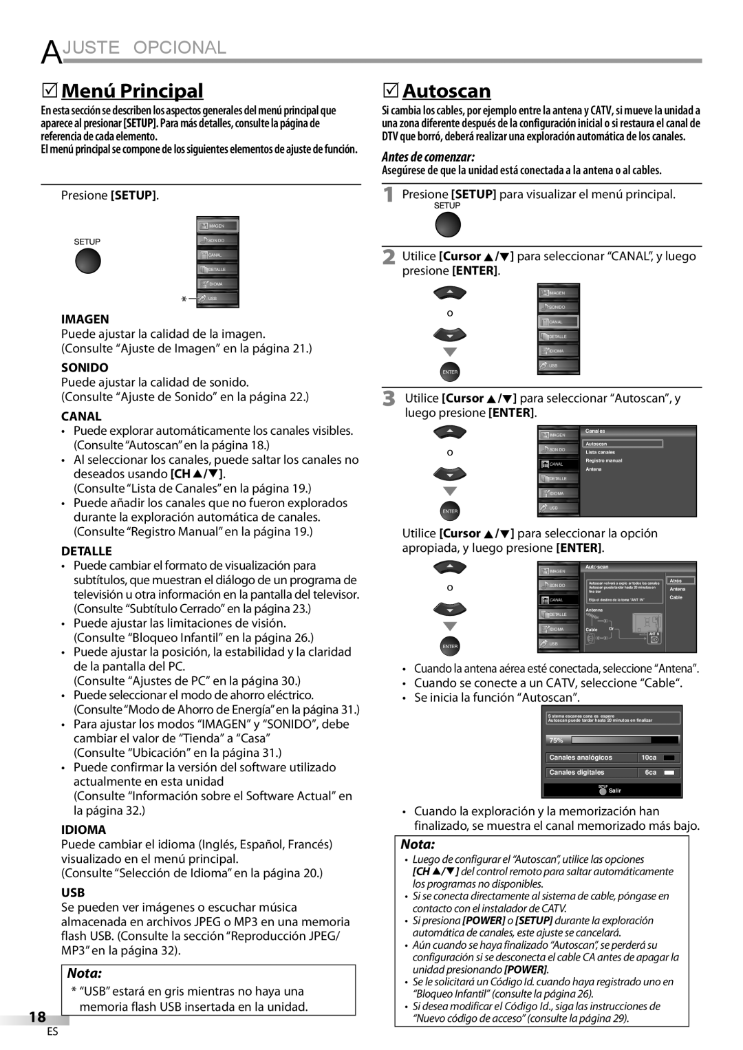 Sylvania LC427SSX owner manual Ajuste Opcional, 5Menú Principal 