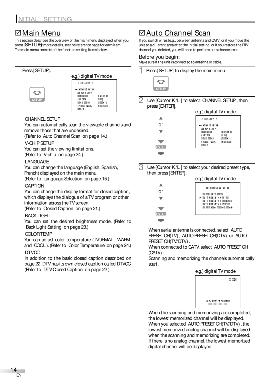 Sylvania LD155SC8 owner manual Main Menu, Auto Channel Scan 