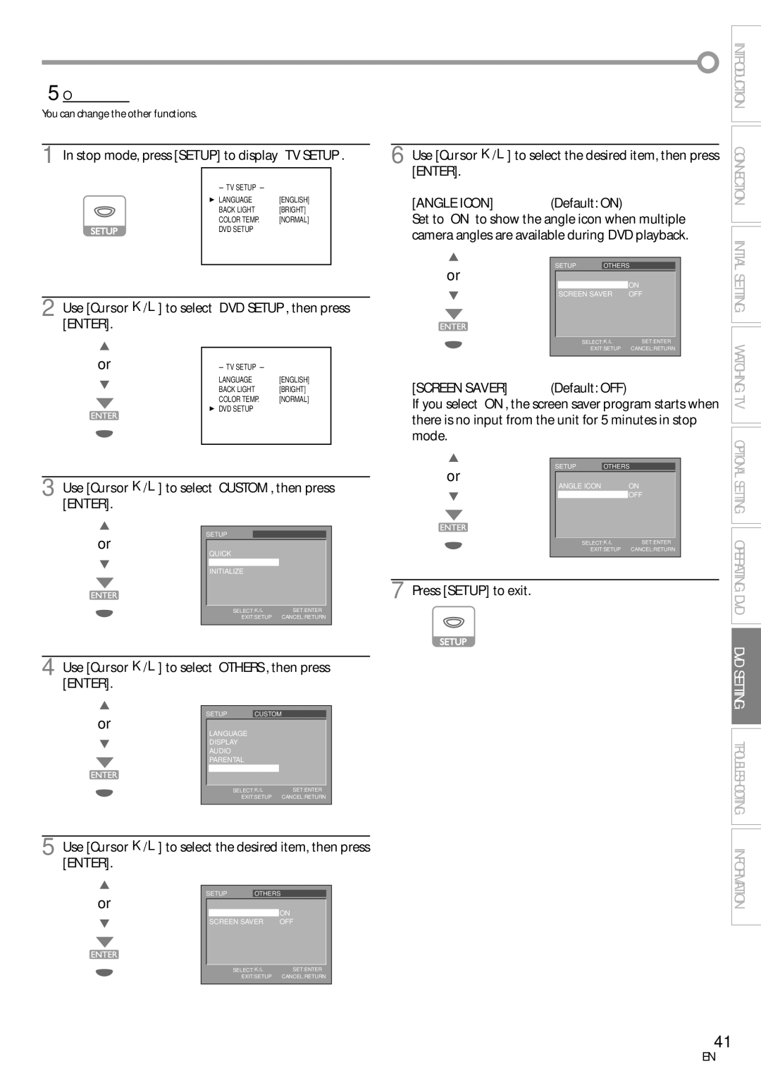 Sylvania LD155SC8 owner manual Others, You can change the other functions, Use Cursor K/L to select OTHERS, then press 