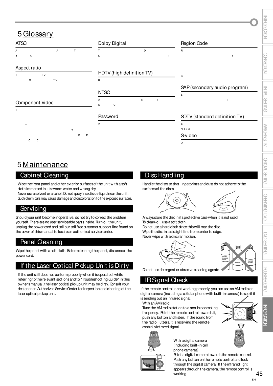 Sylvania LD155SC8 owner manual Glossary, Maintenance, Atsc, Ntsc 