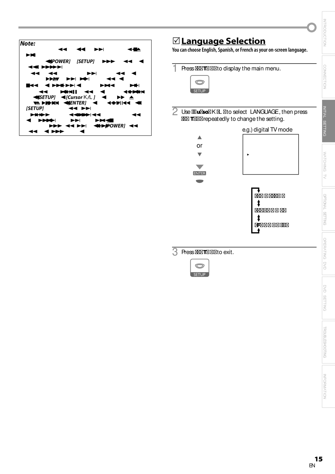 Sylvania ld155sl8 owner manual 5Language Selection, English Español Français, Press Setup to exit 