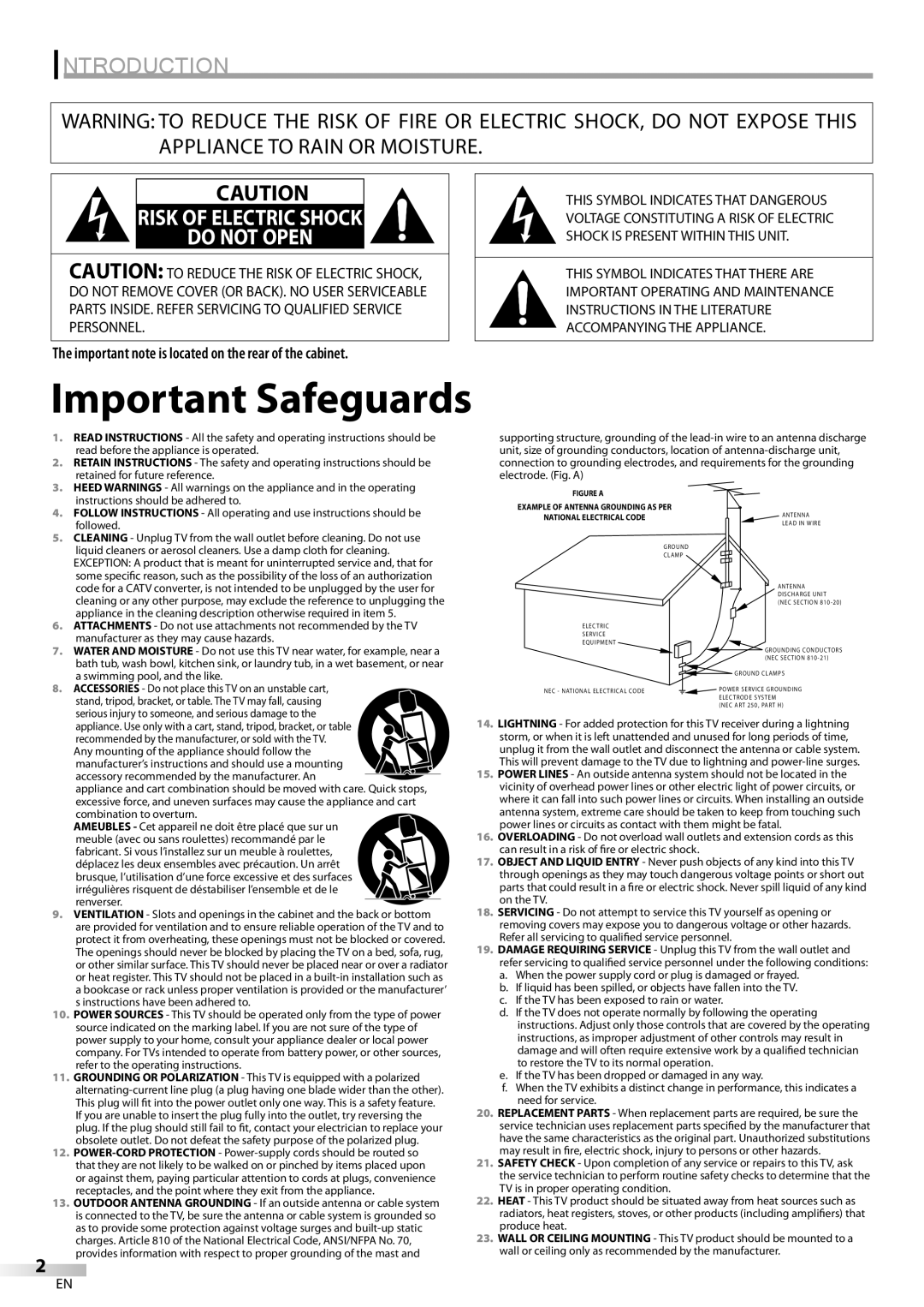 Sylvania ld155sl8 owner manual Introduction, Important note is located on the rear of the cabinet 