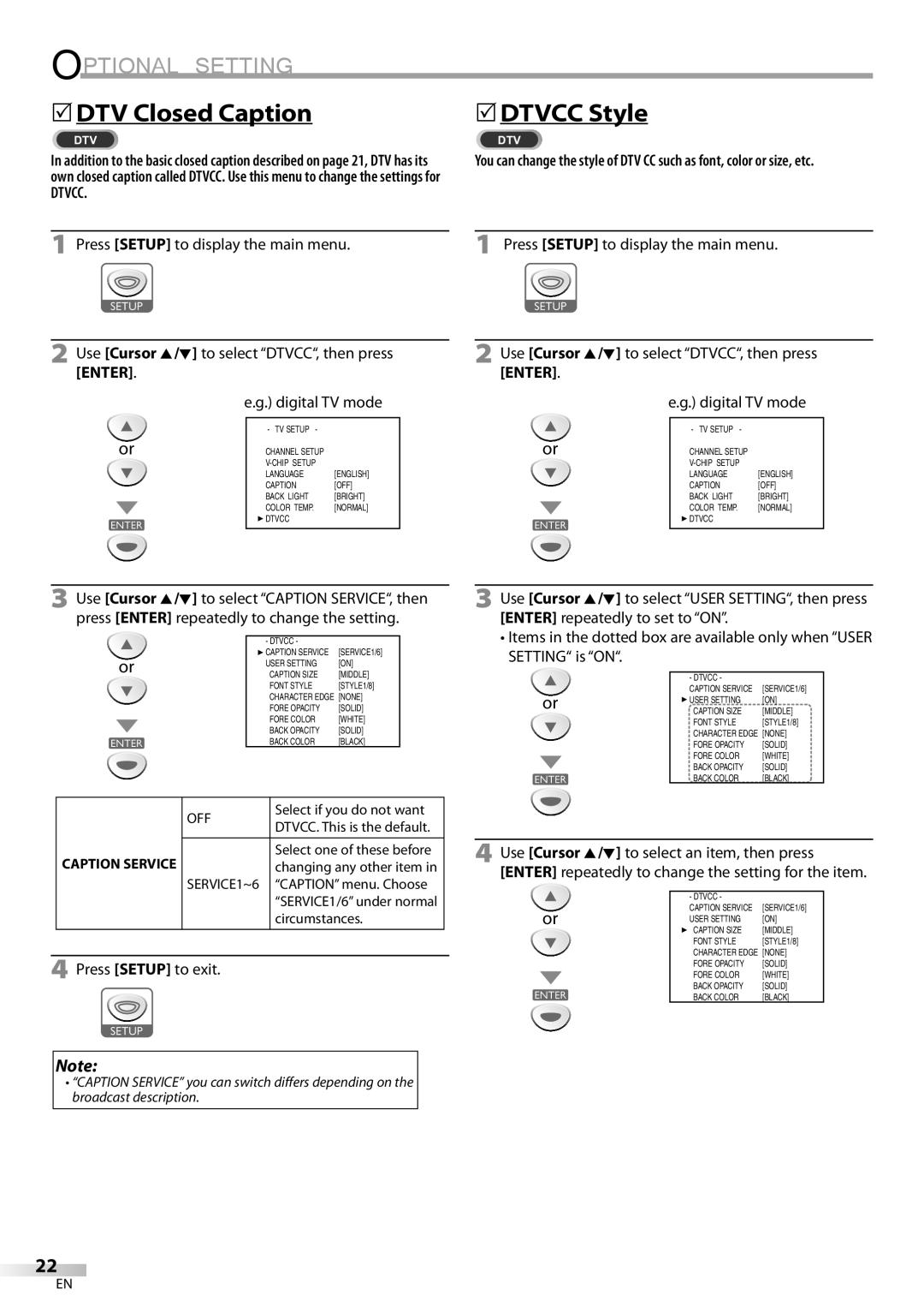 Sylvania ld155sl8 owner manual 5DTV Closed Caption, 5DTVCC Style 