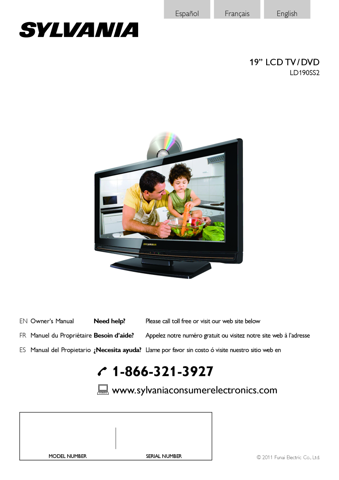 Sylvania LD190552 owner manual Lcd Tv / Dvd, LD190SS2, Please call toll free or visit our web site below 