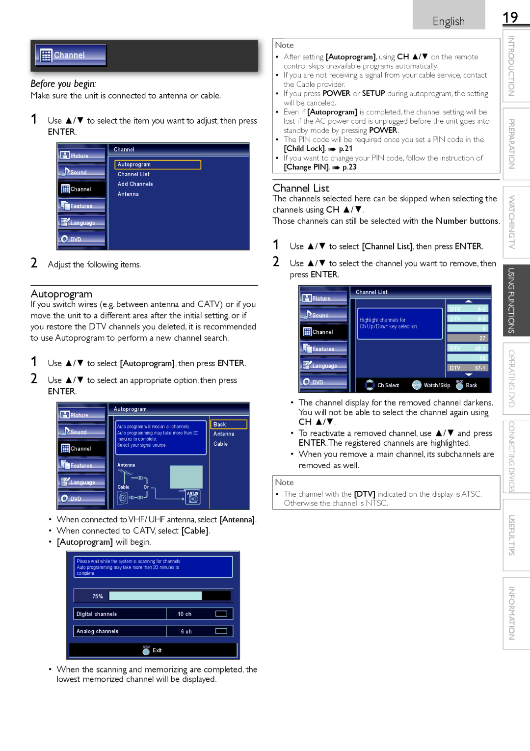 Sylvania LD190552 owner manual Autoprogram, Removed as well, Will be canceled, Change PIN. p.23 