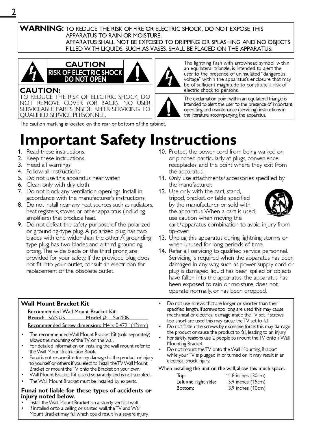 Sylvania LD190552 To Reduce the Risk of Electric SHOCK, do, Not Remove Cover or BACK. no User, Qualified Service Personnel 