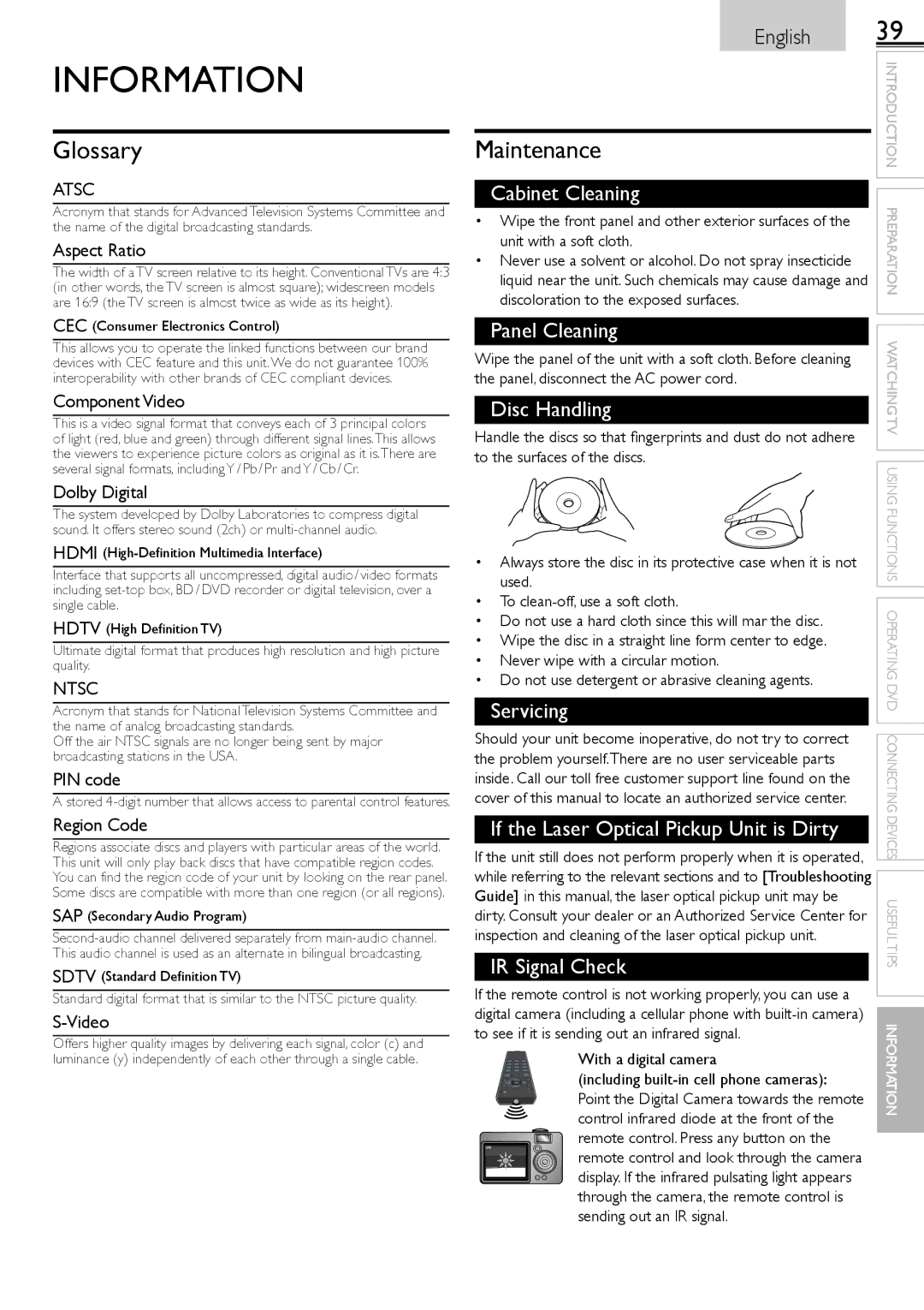 Sylvania LD190552 owner manual Information, Glossary, Maintenance, Atsc, Ntsc 