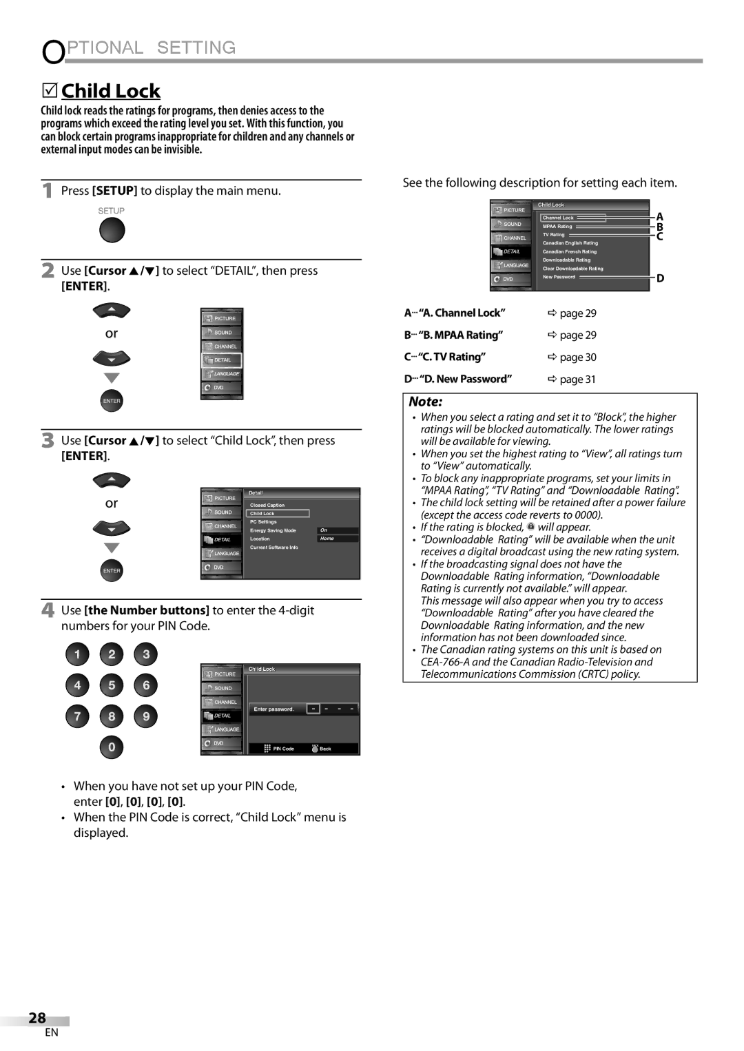 Sylvania LD190SS1 owner manual  Child Lock, Use Cursor K/L to select Child Lock, then press, Childild Lock, Child ild Lock 