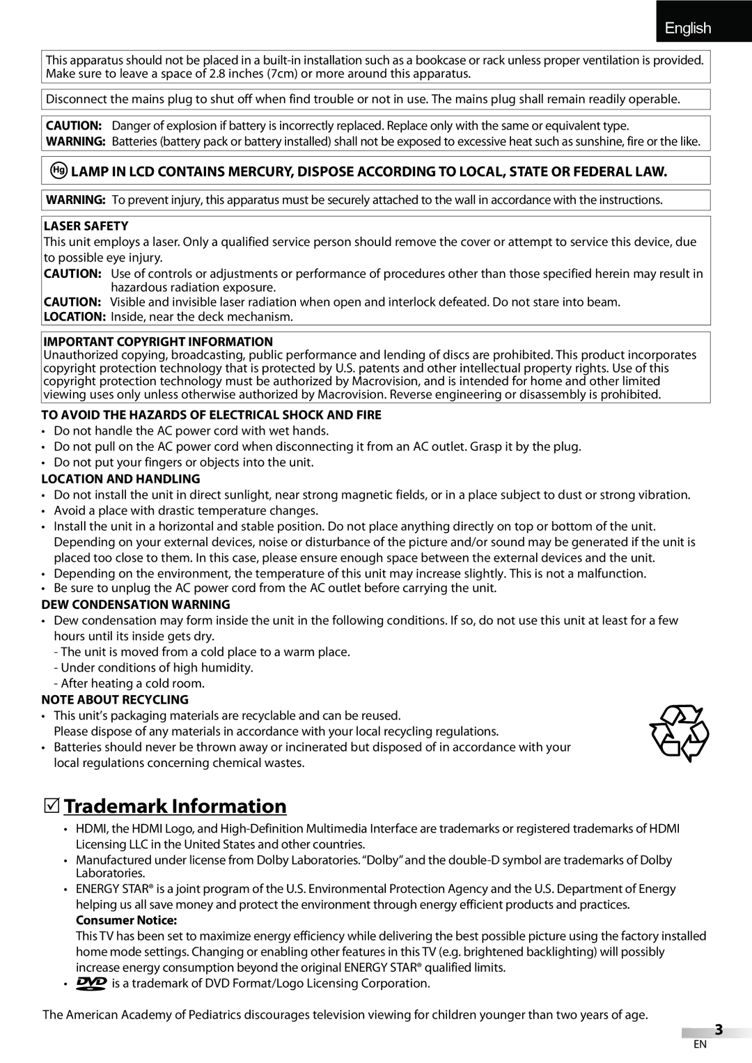 Sylvania LD190SS1 owner manual  Trademark Information 