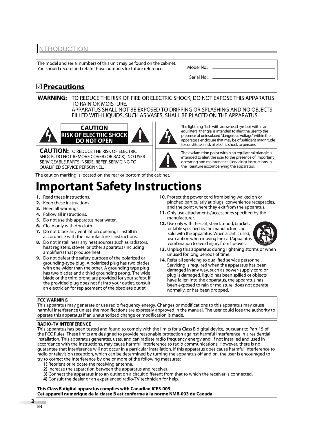 Sylvania LD195SL8 A owner manual Introduction, Precautions, FCC Warning, RADIO-TV Interference 