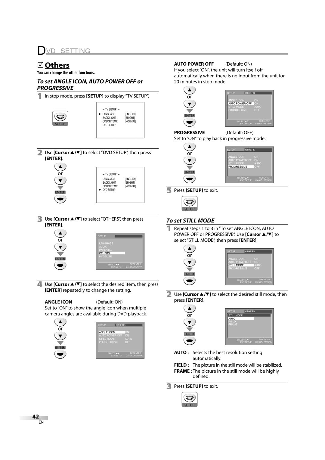 Sylvania LD195SL8 A owner manual Others, You can change the other functions, Auto Power OFF Default on 