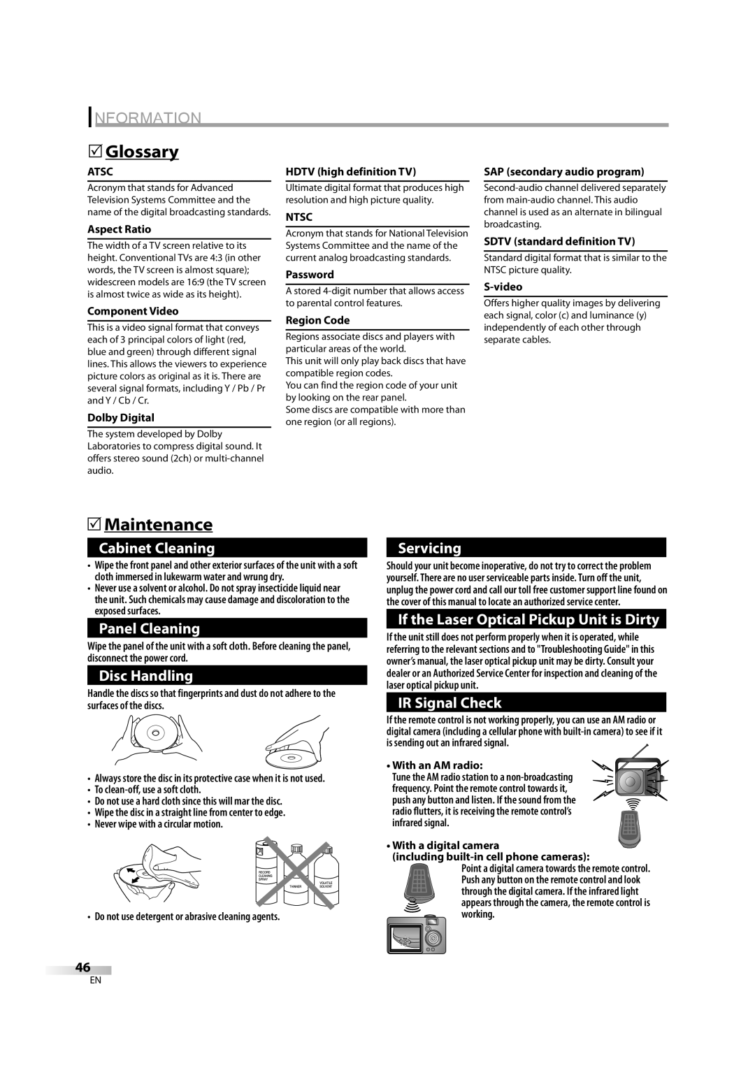 Sylvania LD195SL8 A owner manual Information, Glossary, Maintenance, Atsc, Ntsc 