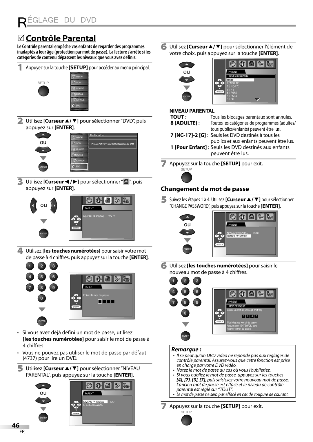 Sylvania LD195SSX owner manual 5Contrôle Parental, Niveau Parental, Tout Tous les blocages parentaux sont annulés 