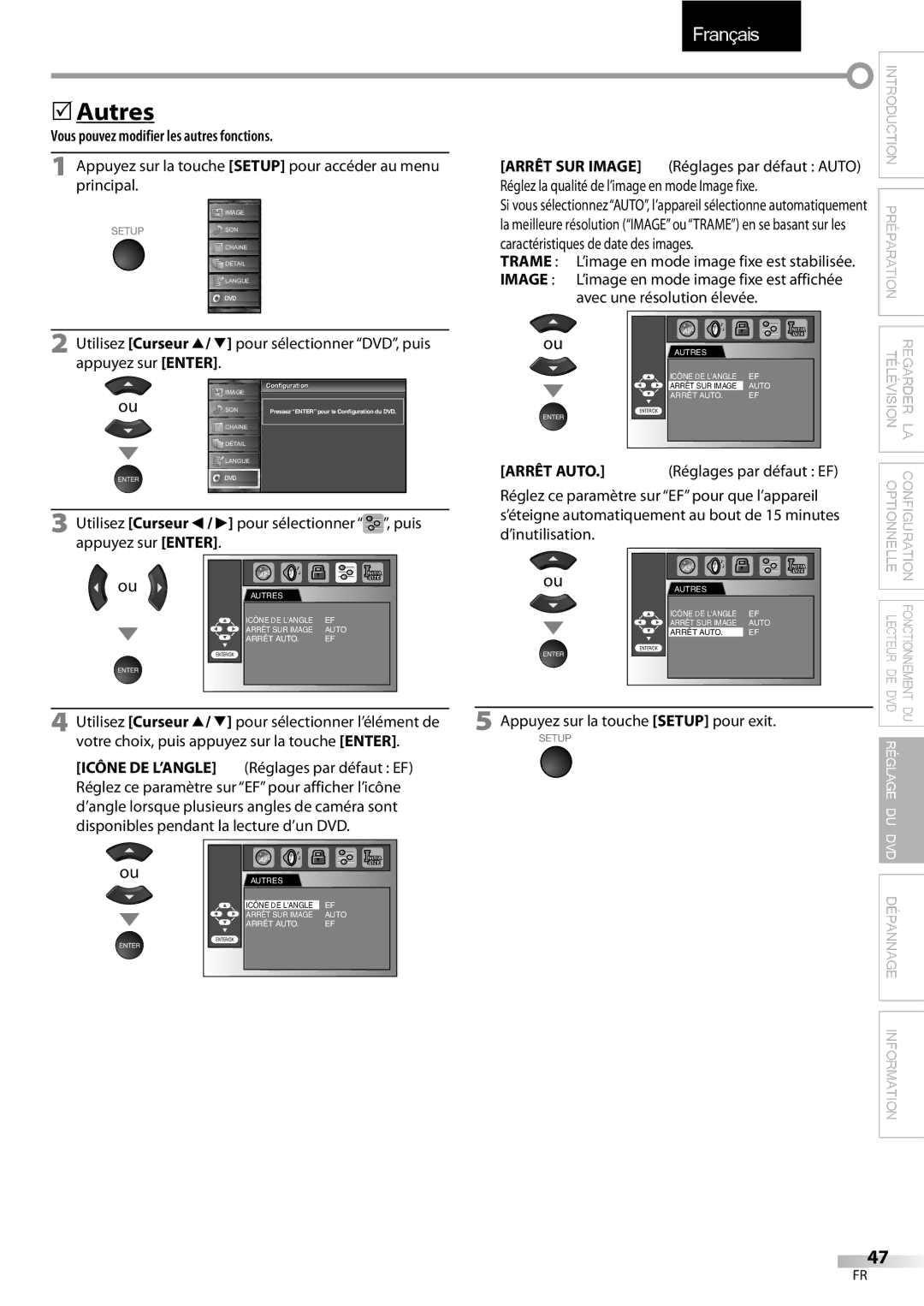 Sylvania LD195SSX owner manual Autres, Vous pouvez modifier les autres fonctions, Arrêt Auto 