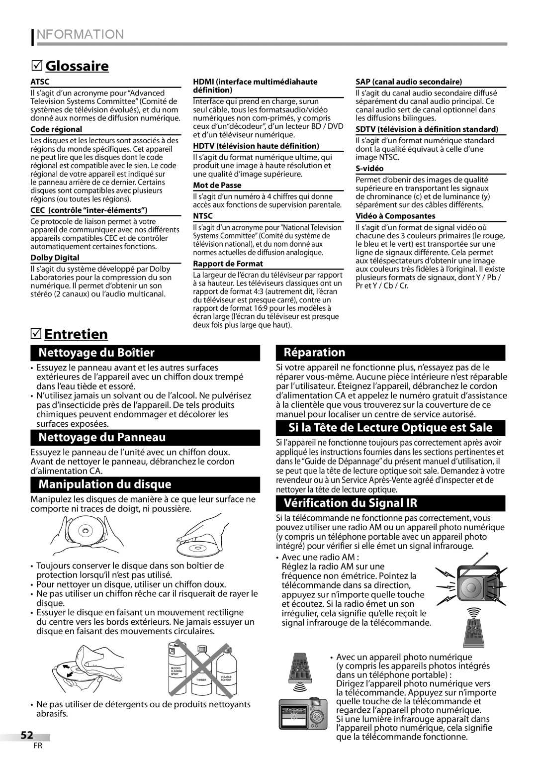 Sylvania LD195SSX owner manual Glossaire, Entretien, Avec un appareil photo numérique 