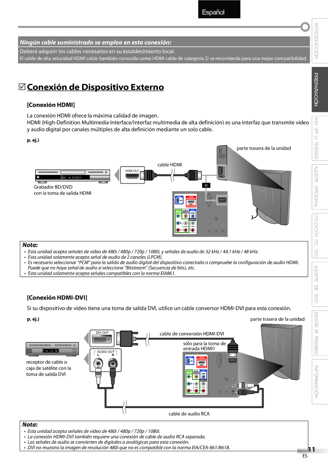 Sylvania LD195SSX owner manual 5Conexión de Dispositivo Externo, Conexión Hdmi, Conexión HDMI-DVI 