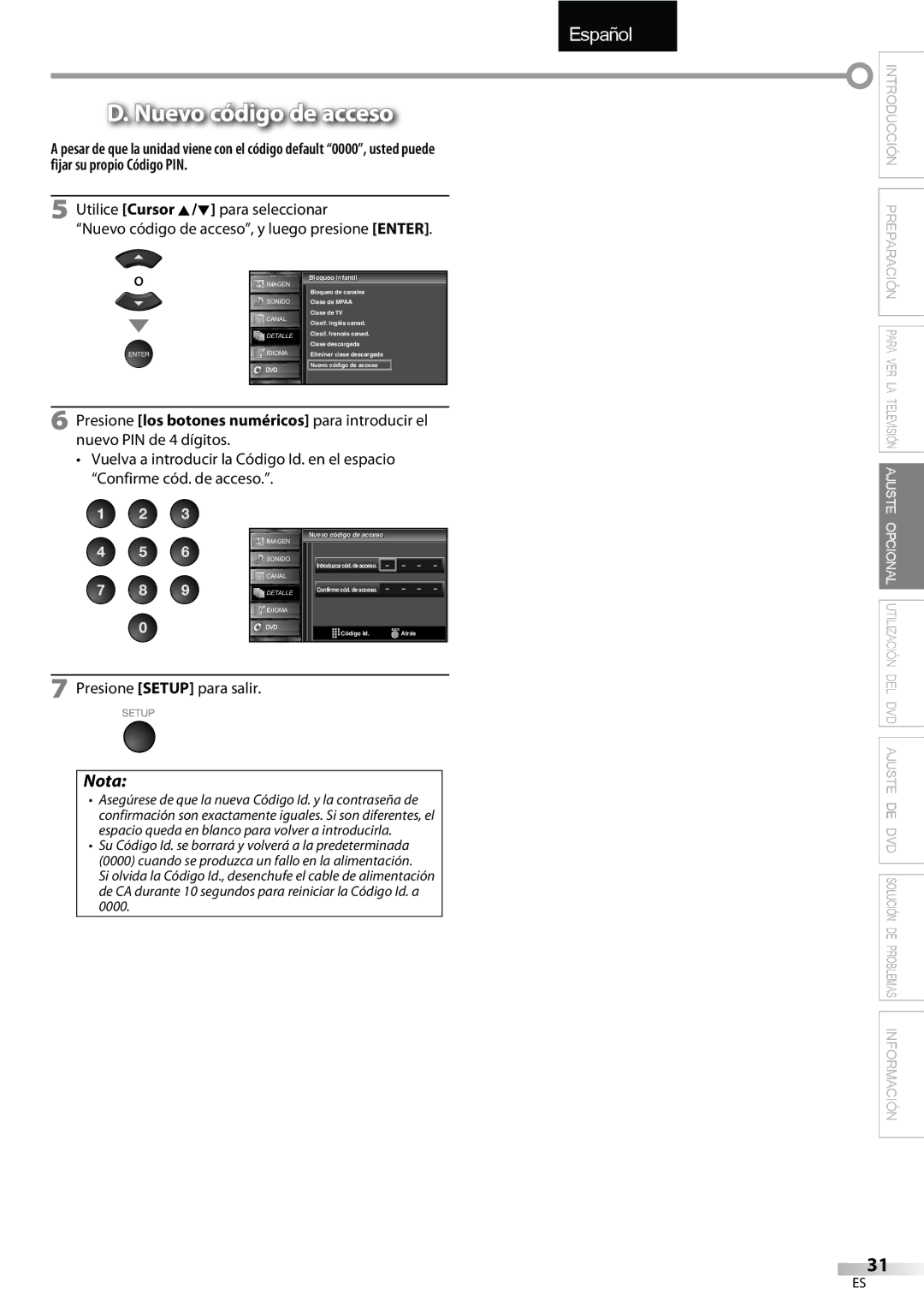 Sylvania LD195SSX owner manual Nuevo código de acceso 