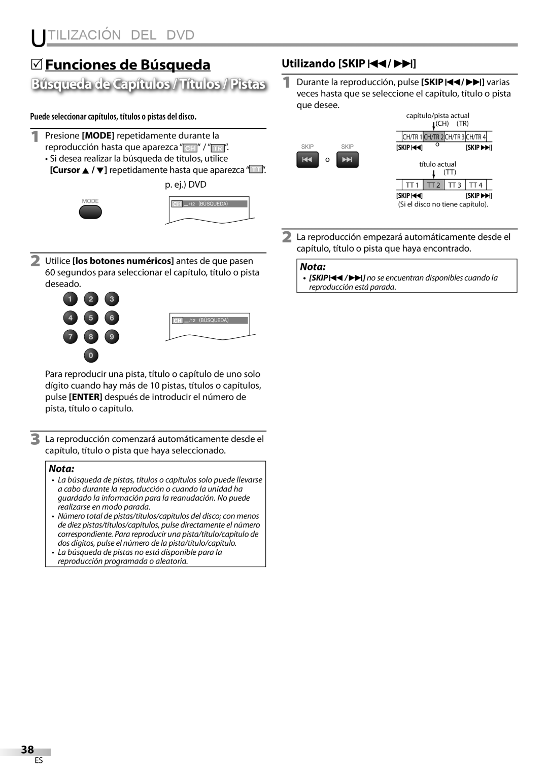 Sylvania LD195SSX owner manual 5Funciones de Búsqueda, Puede seleccionar capítulos, títulos o pistas del disco 