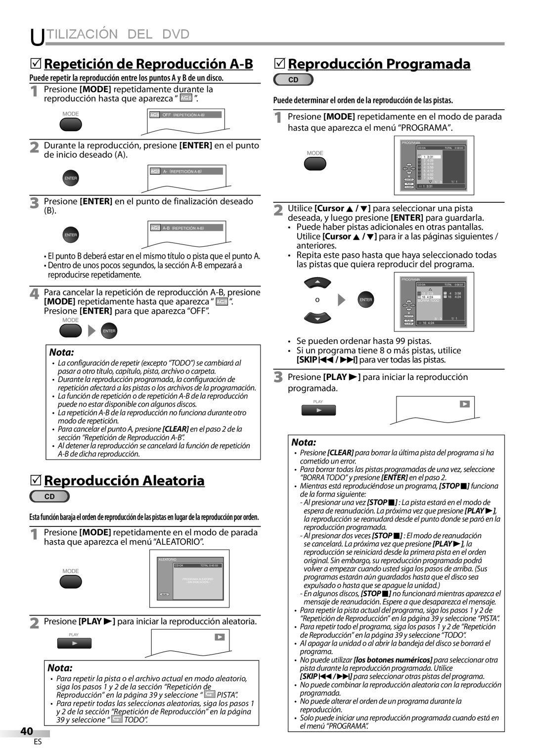 Sylvania LD195SSX owner manual 5Reproducción Programada, 5Reproducción Aleatoria, Se pueden ordenar hasta 99 pistas 