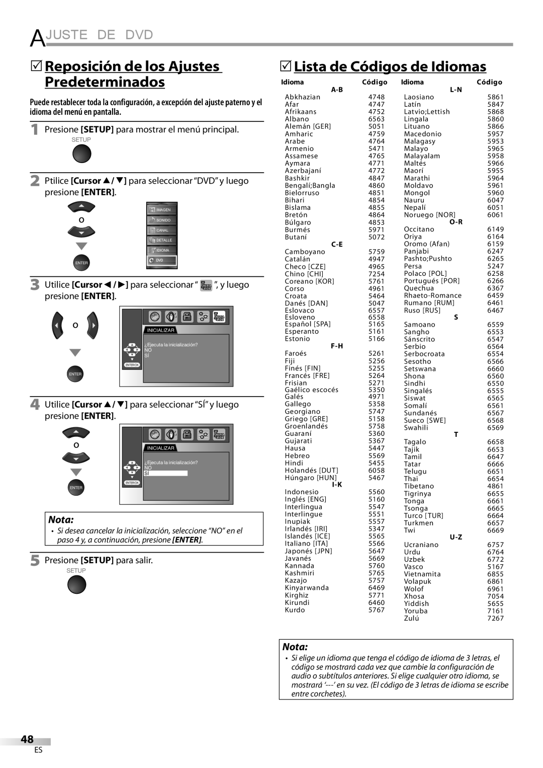 Sylvania LD195SSX owner manual Idioma Código Idioma 