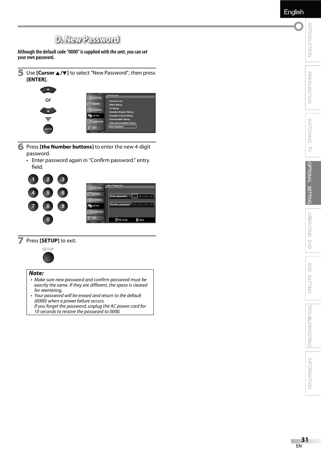 Sylvania LD195SSX owner manual Use Cursor K/L to select New Password, then press Enter 