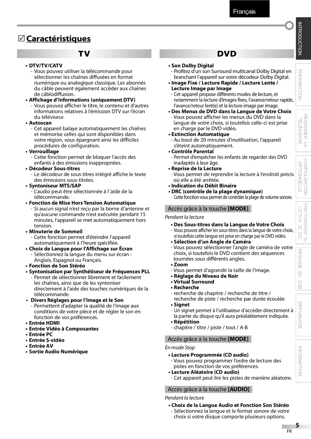 Sylvania LD195SSX owner manual Caractéristiques 