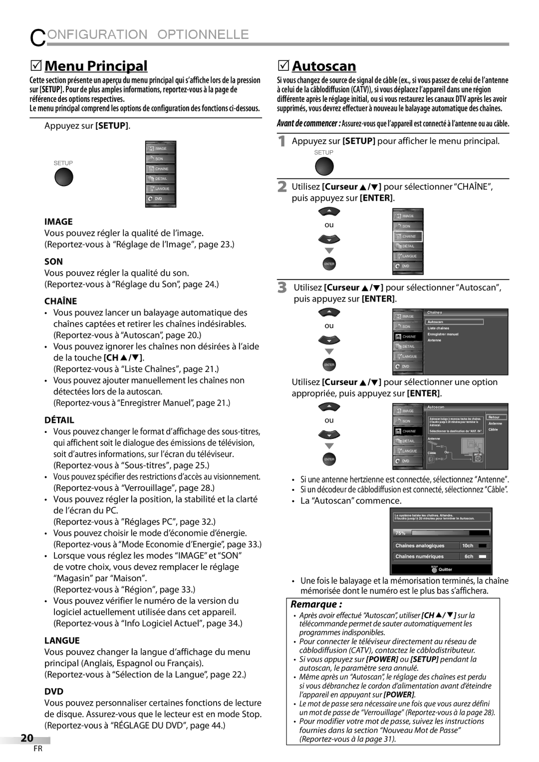 Sylvania LD195SSX owner manual Configuration Optionnelle, 5Menu Principal 