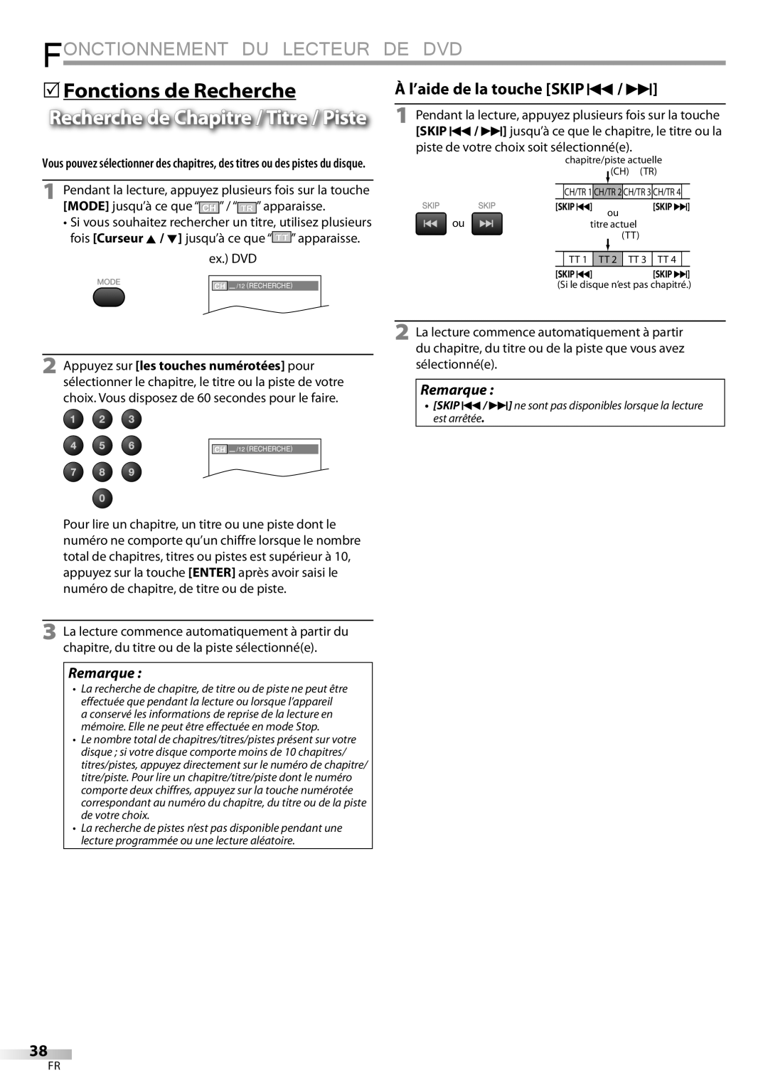 Sylvania LD195SSX owner manual 5Fonctions de Recherche, Recherche de Chapitre / Titre / Piste 