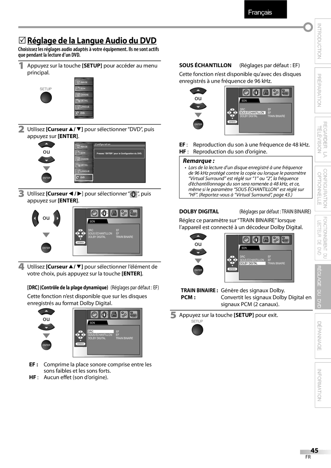 Sylvania LD195SSX owner manual 5Réglage de la Langue Audio du DVD 