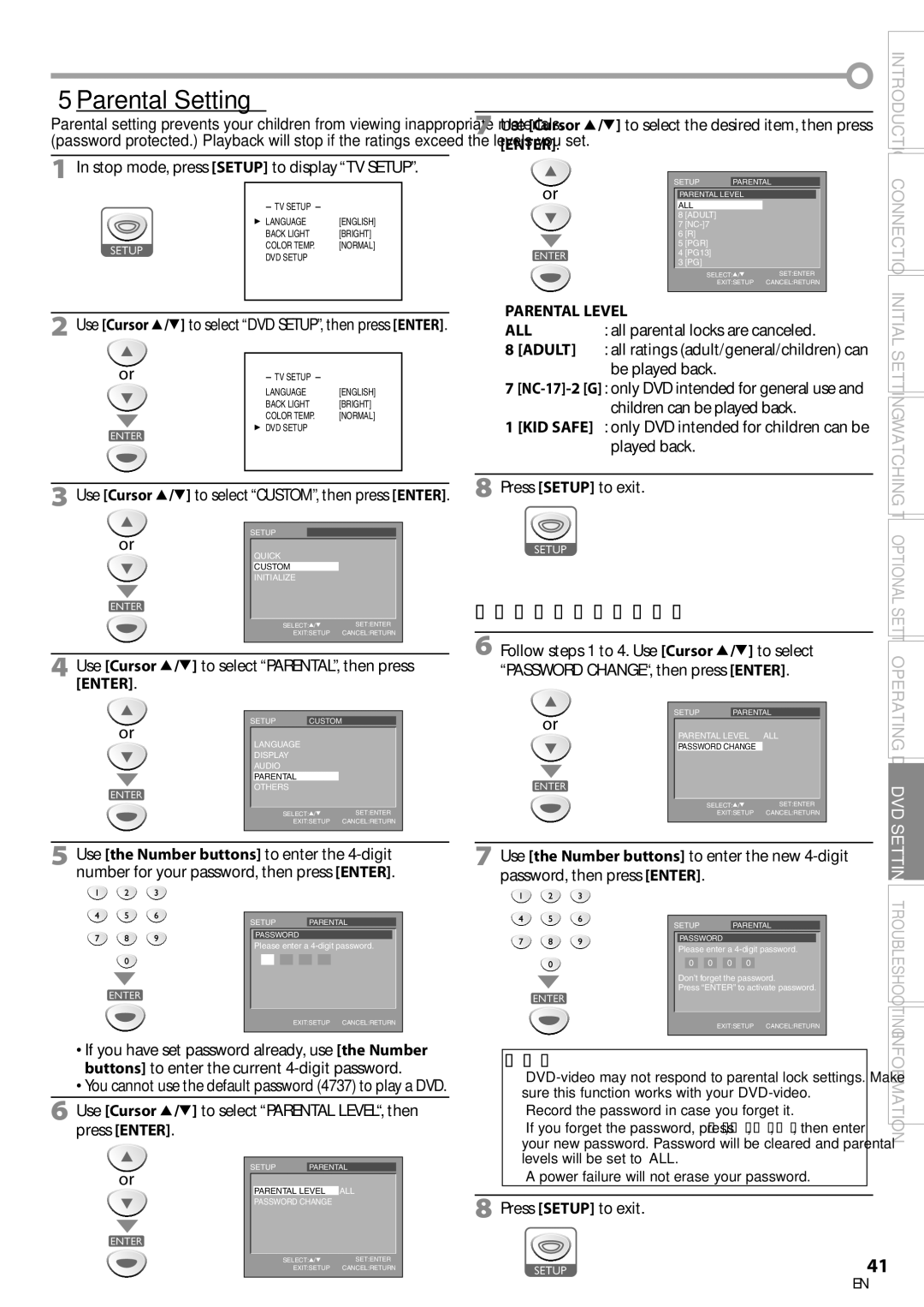 Sylvania LD200SL8 owner manual 5Parental Setting, Use Cursor K/L to select PARENTAL, then press Enter 