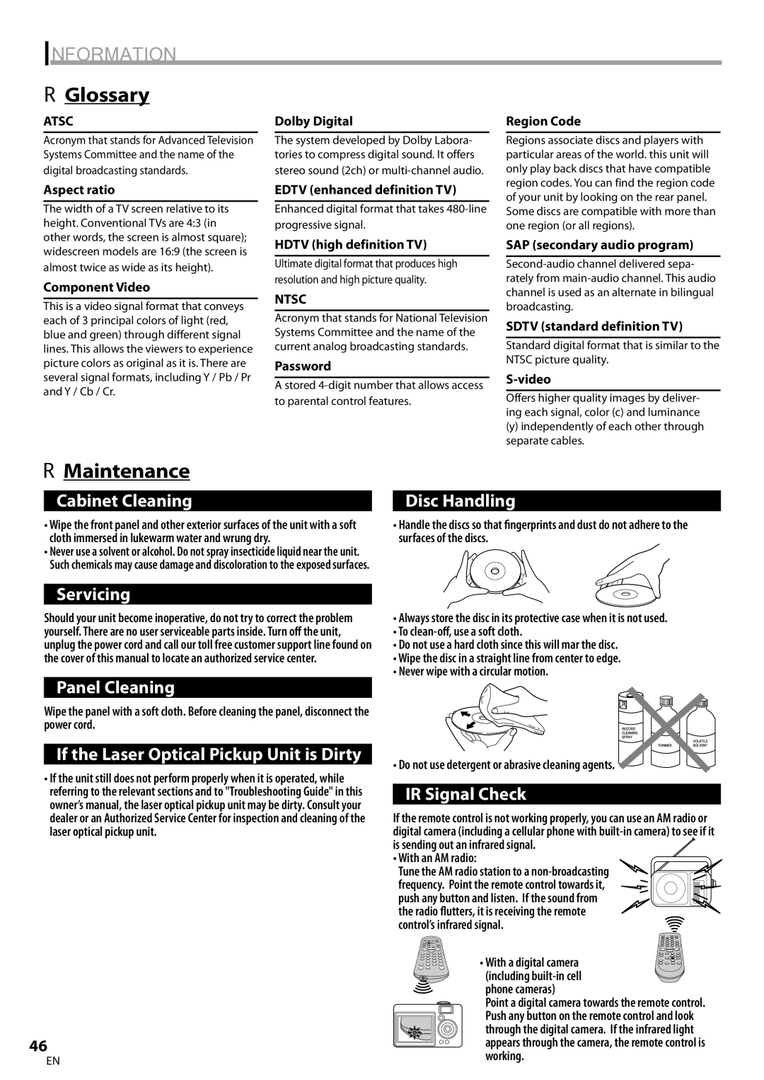 Sylvania LD200SL8 owner manual Information, Glossary, Maintenance, Atsc, Ntsc 