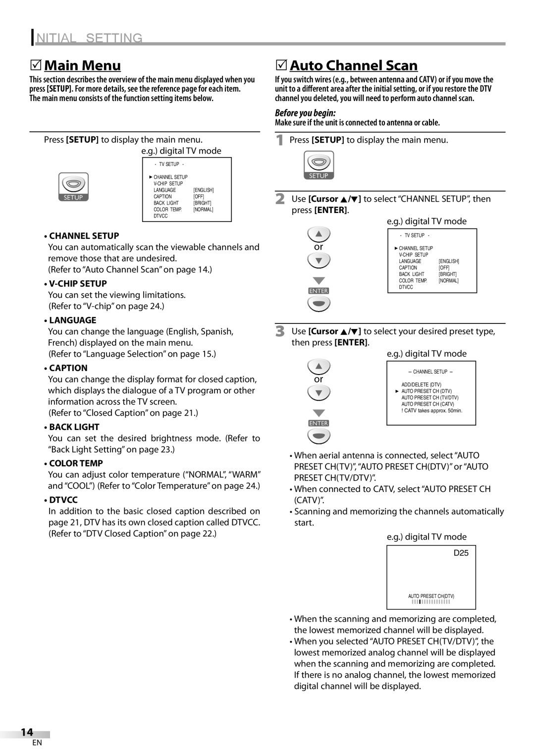 Sylvania LD200SL8 owner manual 5Main Menu, 5Auto Channel Scan 