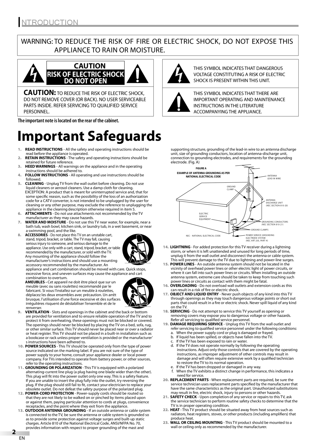 Sylvania LD200SL8 owner manual Introduction, Important note is located on the rear of the cabinet 