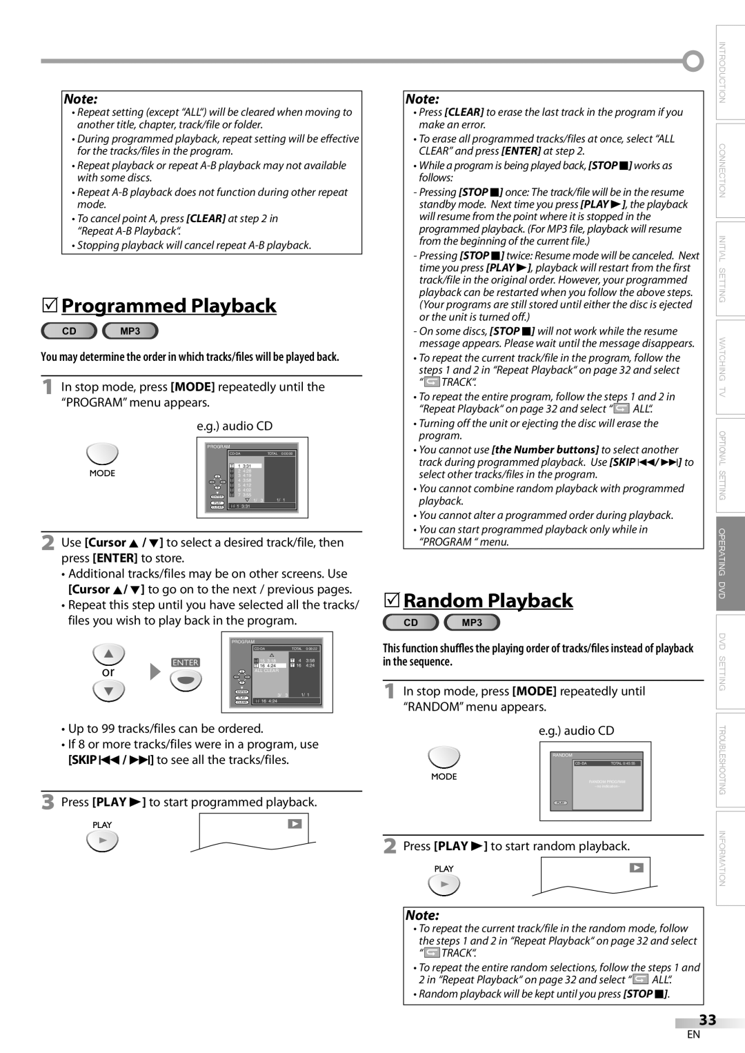 Sylvania LD200SL8 owner manual 5Programmed Playback, 5Random Playback, Sequence, Press Play B to start random playback 