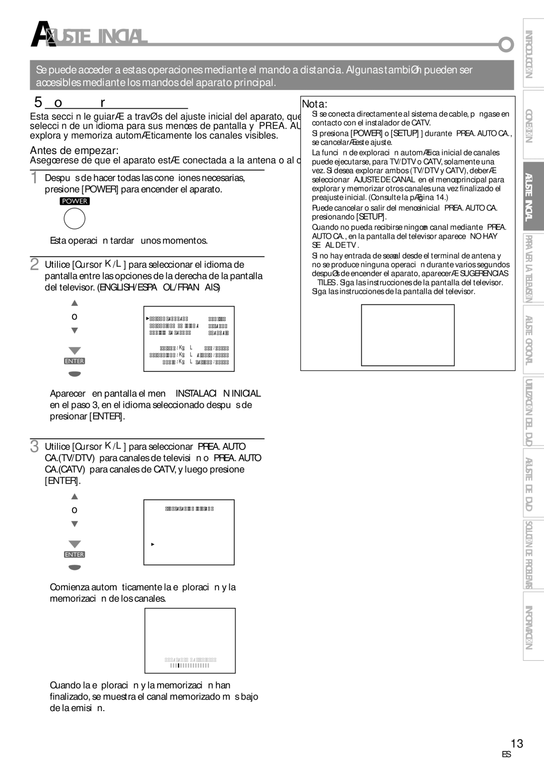 Sylvania LD200SL8 owner manual Ajuste Inicial, 5Configuración Inicial, Esta operación tardará unos momentos 