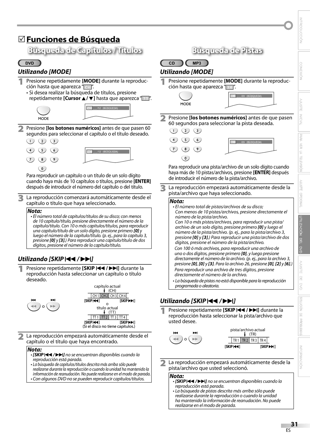 Sylvania LD200SL8 owner manual 5Funciones de Búsqueda 