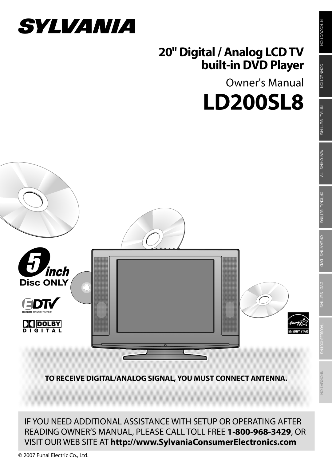 Sylvania LD200SL8 owner manual Owners Manual, To Receive Digital/Analog Signal, You Must Connect Antenna 
