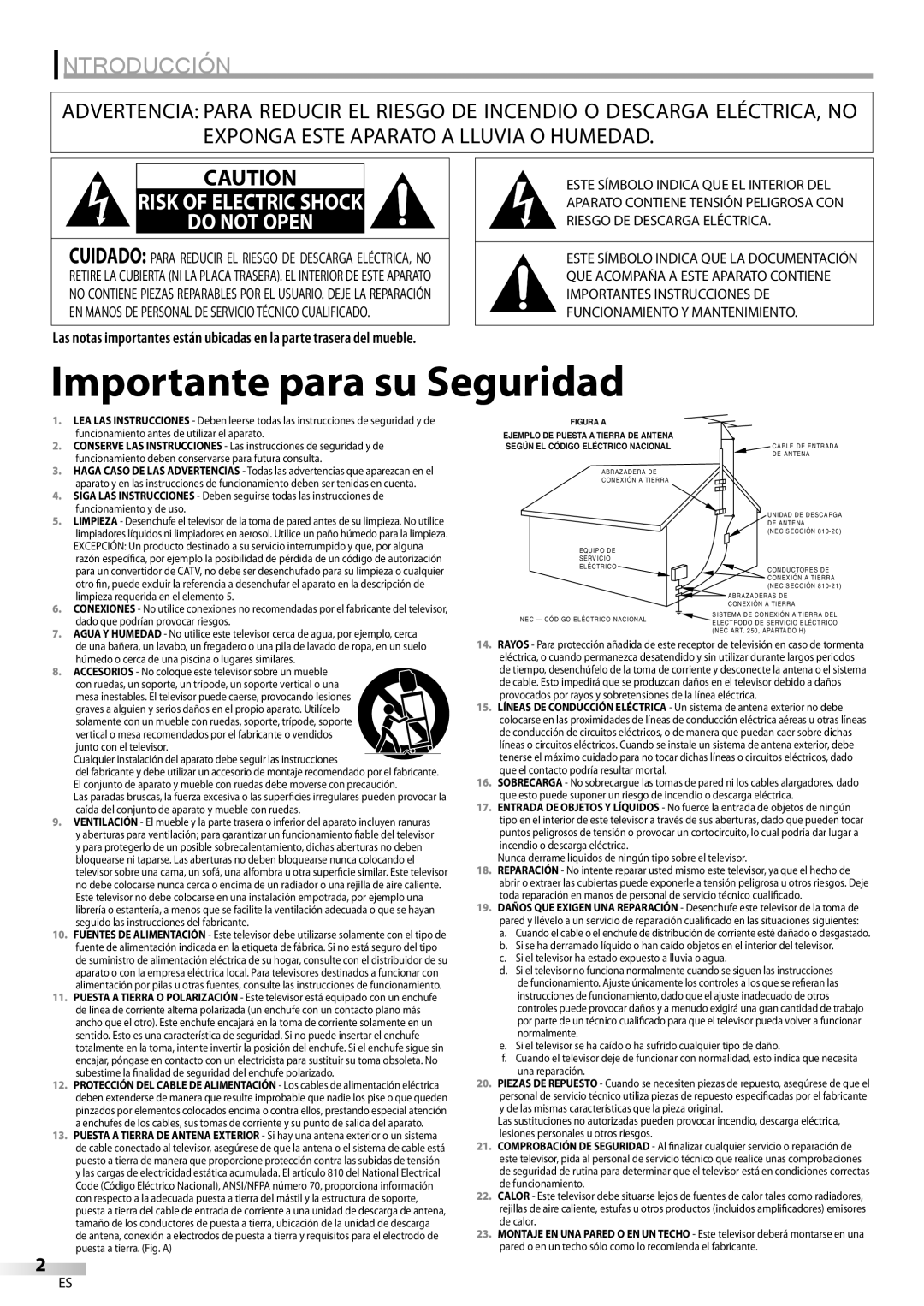 Sylvania LD200SL8 Importante para su Seguridad, Introducción, Risk Of Electric Shock Do Not Open, funcionamiento y de uso 