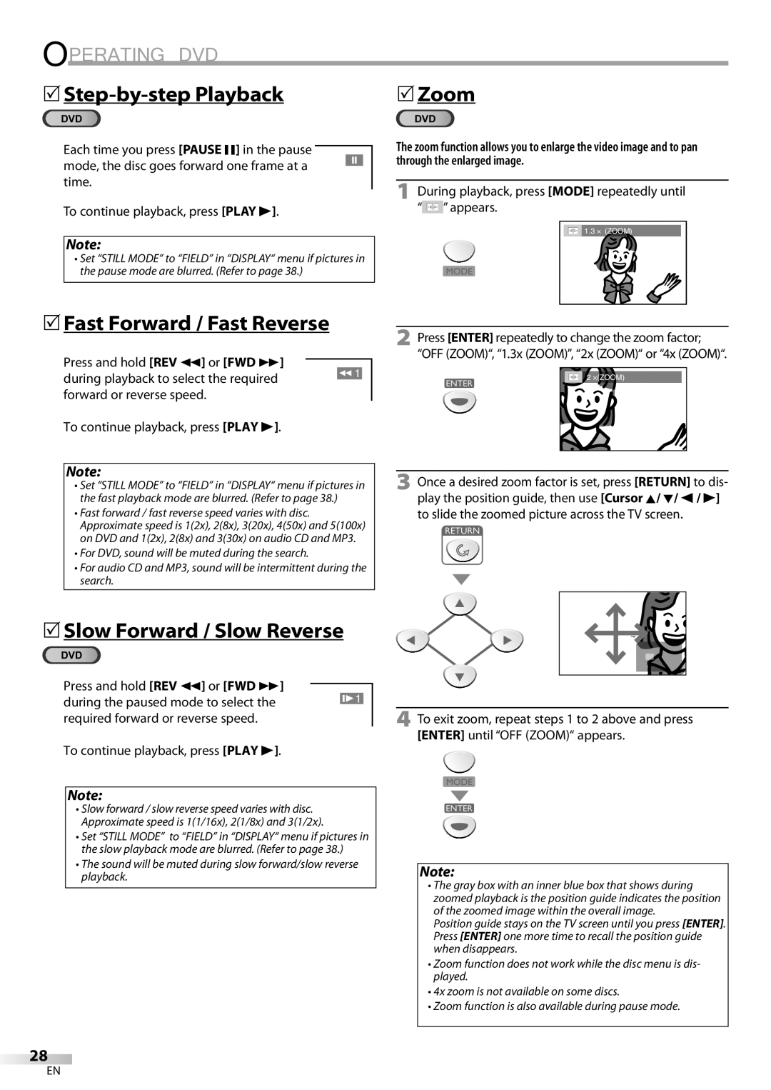 Sylvania LD200SL9 owner manual 5Step-by-step Playback, 5Fast Forward / Fast Reverse, 5Slow Forward / Slow Reverse 