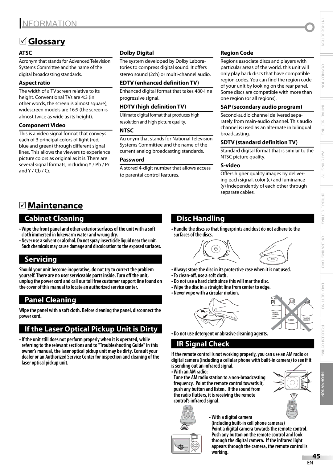 Sylvania LD200SL9 owner manual Information, Glossary, Maintenance, Atsc, Ntsc 