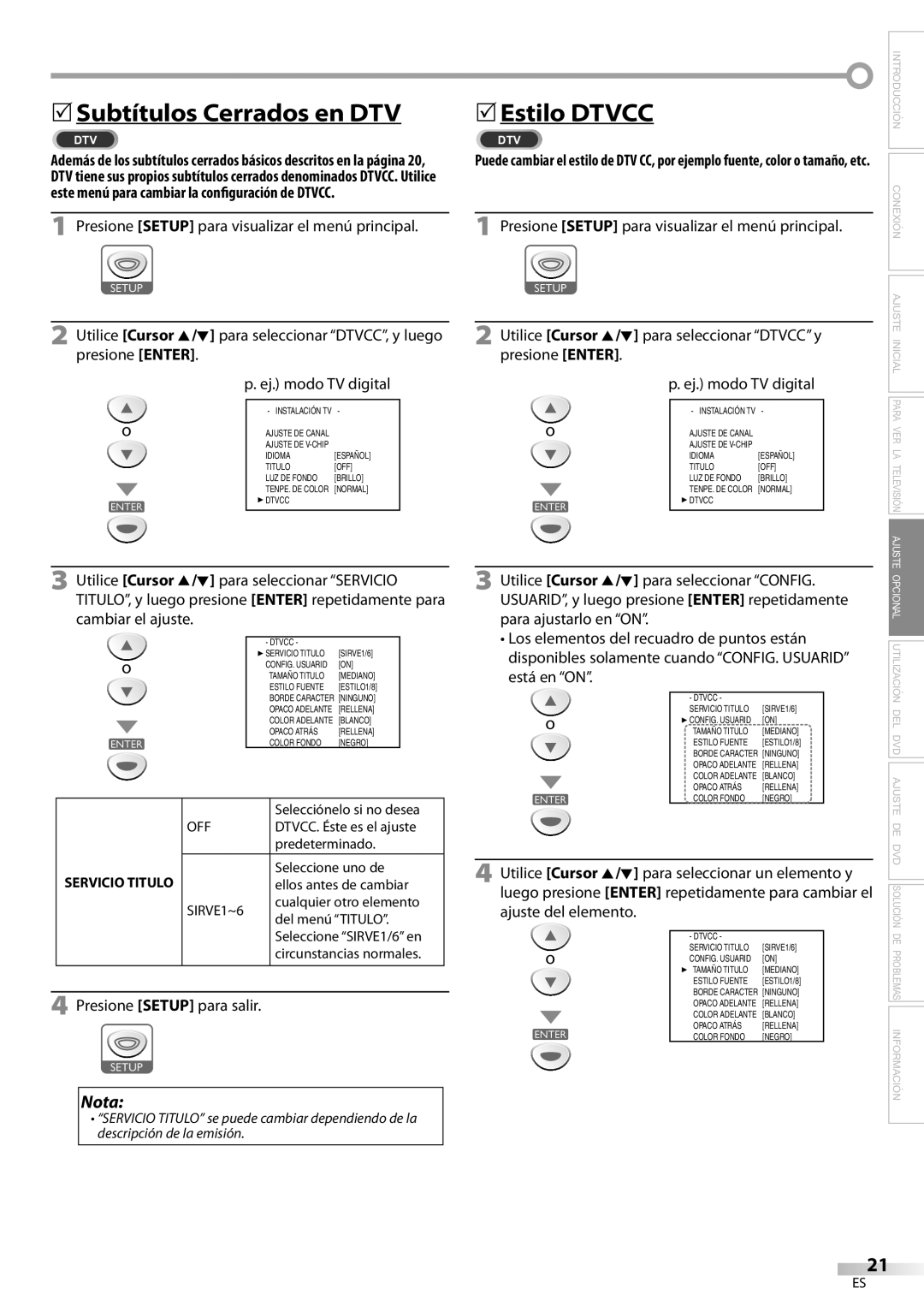 Sylvania LD200SL9 owner manual 5Subtítulos Cerrados en DTV, 5Estilo Dtvcc 