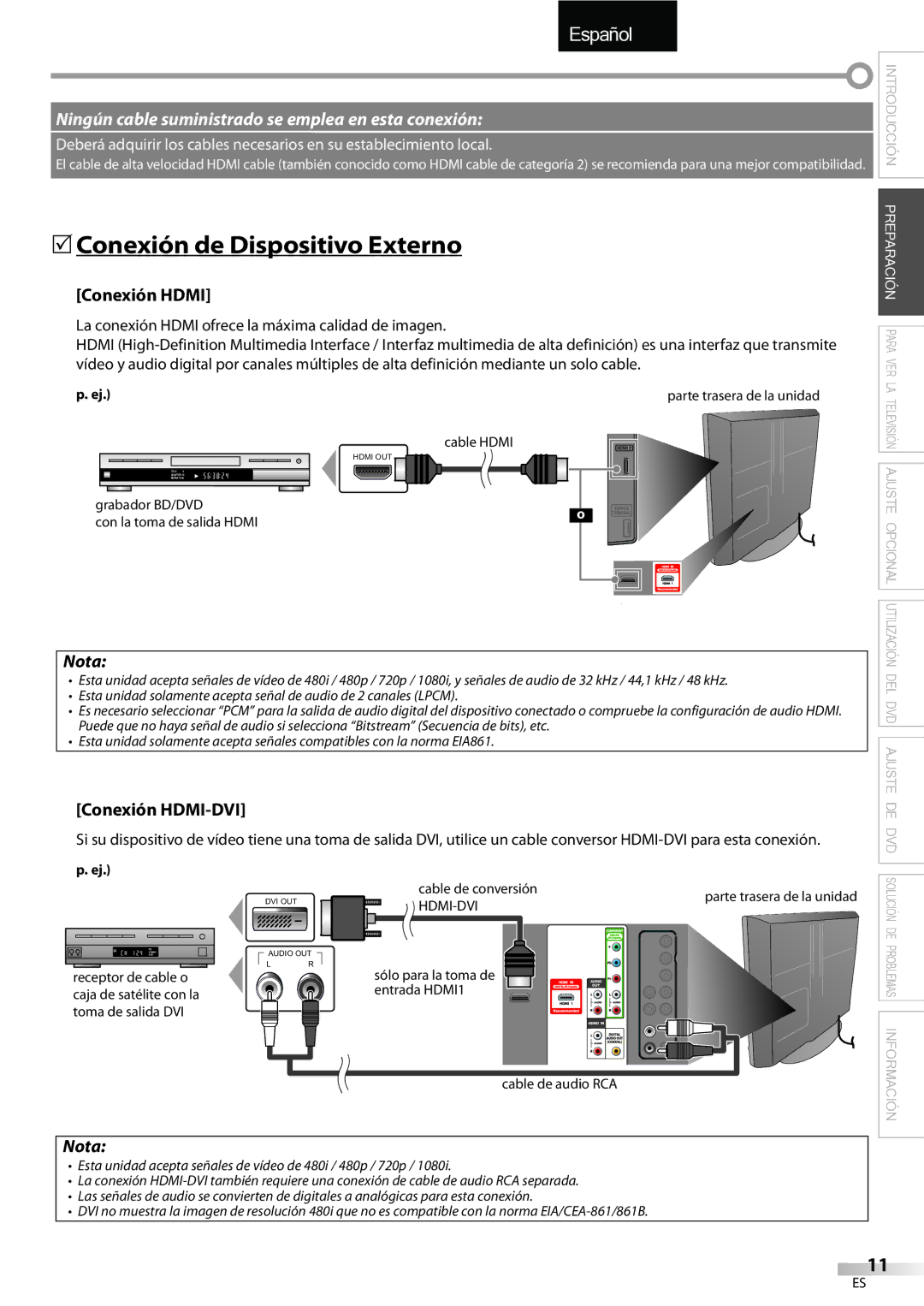 Sylvania LD320SSX owner manual 5Conexión de Dispositivo Externo, Conexión Hdmi, Conexión HDMI-DVI 