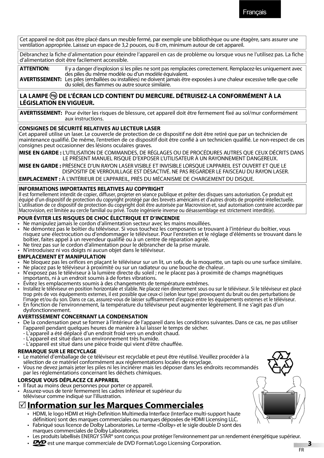 Sylvania LD320SSX owner manual 5Information sur les Marques Commerciales 