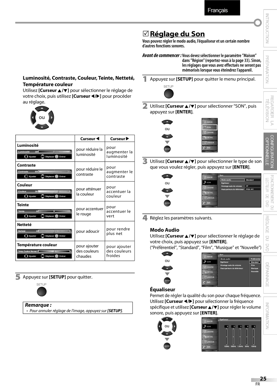 Sylvania LD320SSX owner manual 5Réglage du Son, Appuyez sur Enter, Préférentiel, Standard, Film, Musique et Nouvelle 