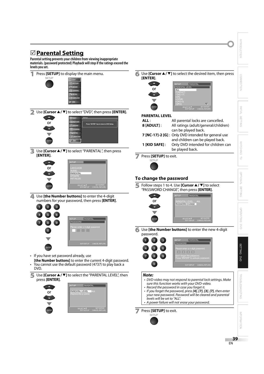 Sylvania LD370SC8 S owner manual 5Parental Setting, All, Adult, KID Safe 