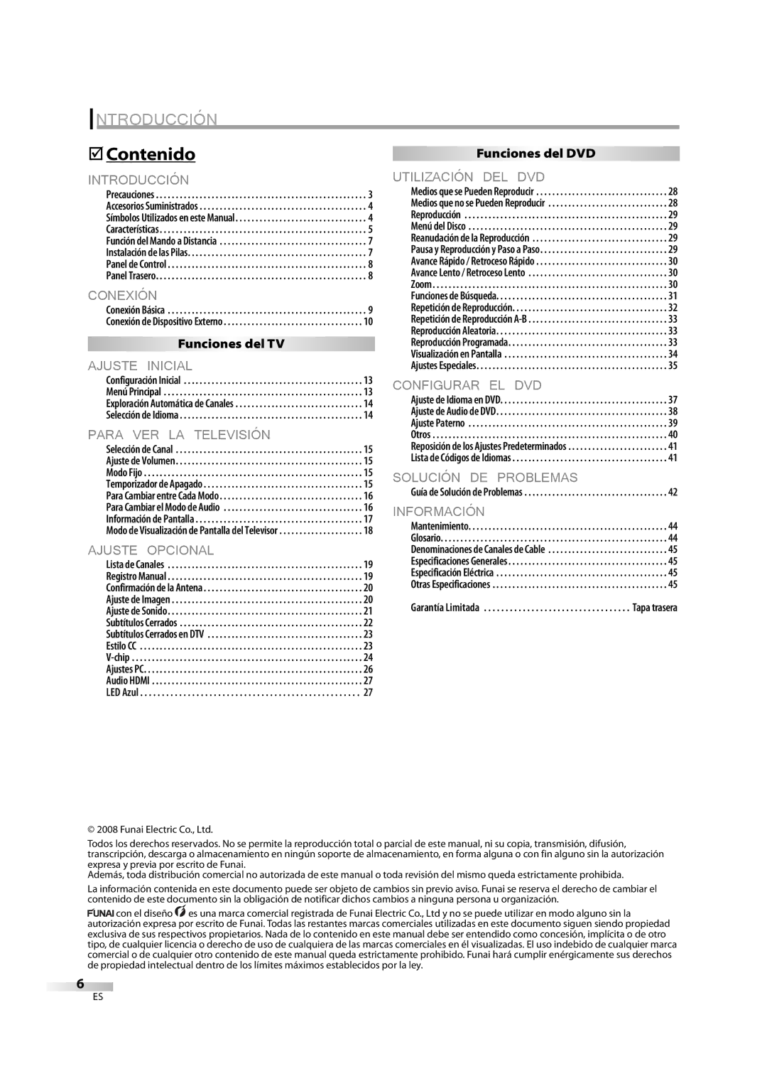 Sylvania LD370SC8 S owner manual Introducción, Contenido 