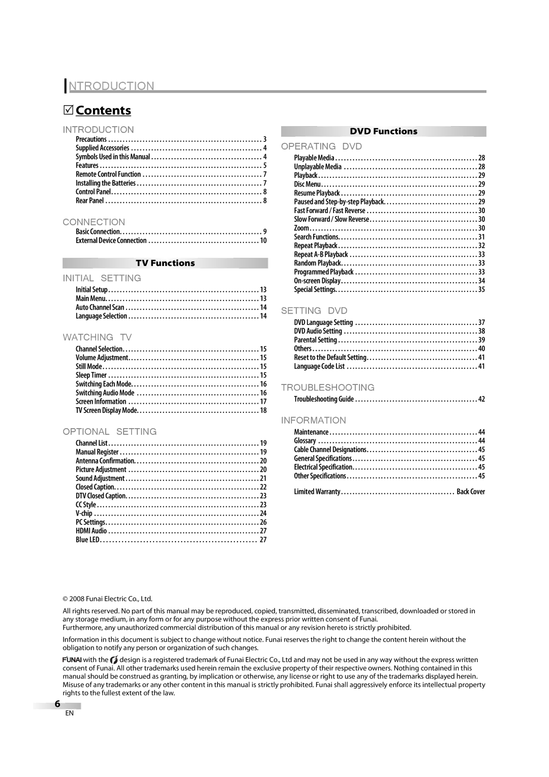 Sylvania LD370SC8 S owner manual Introduction, Contents 